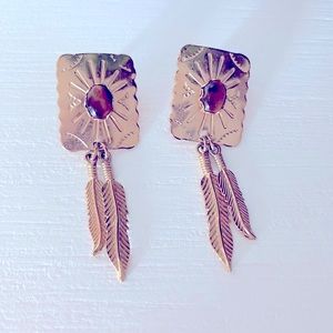 Vintage Wheeler Manufacuring co tiger eye feather earrings
